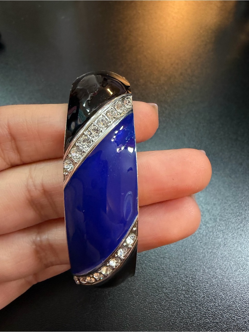 Elegant Blue and Black Crystal Accent Women’s Bangle